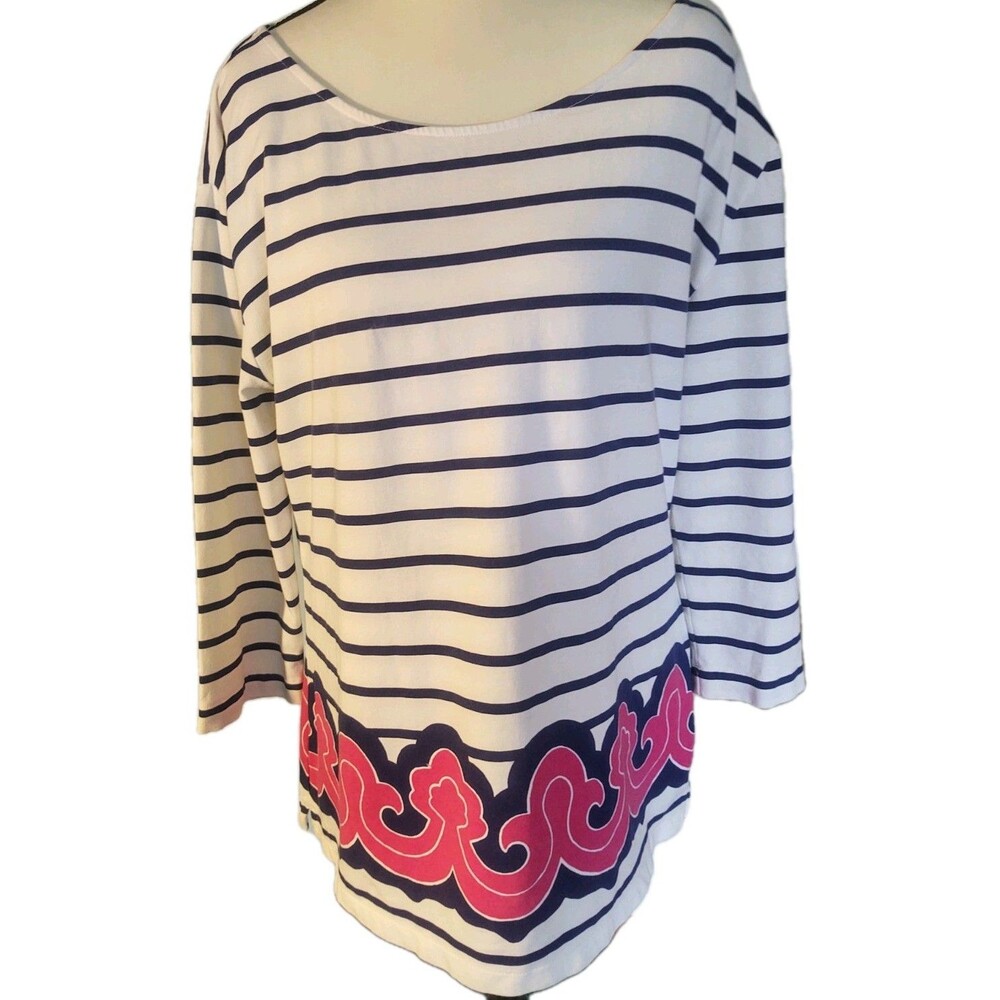 Vineyard Vines 3/4 Sleeve Navy Striped Top Size Small Nautical Coastal Beach